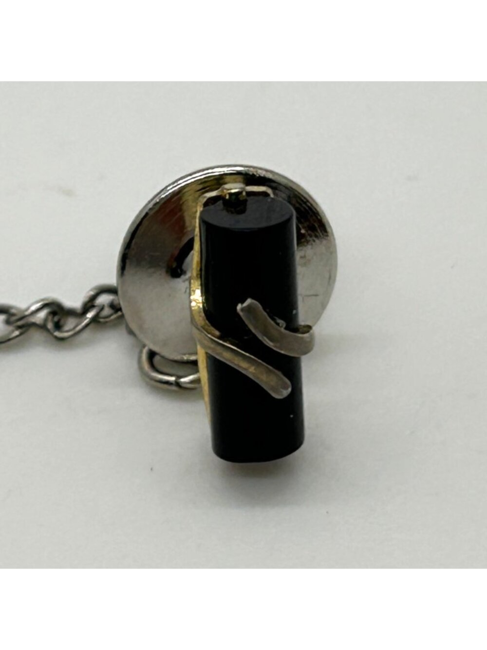 Vintage Anson Black Acrylic Abstract Wrap Mens Tie Tack Chain Original Box READ - Picture 7 of 8
